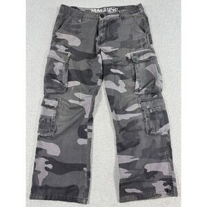 Y2K E Machine Camo Pants Men's 34x30 Gray Cargo Relaxed Baggy Hiking Hunting